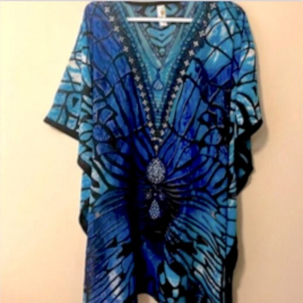 India Boutique Poncho Top one-size embroidery and bead accents
